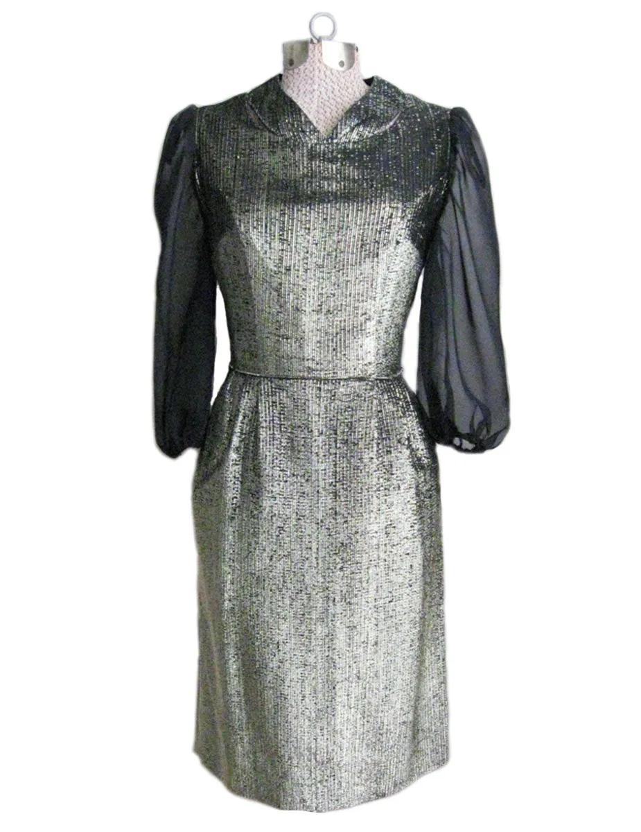 1950s Party Dress Gold Black Sheer