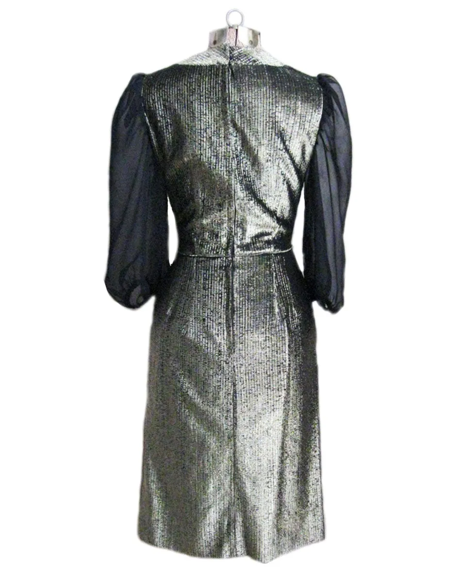 1950s Party Dress Gold Black Sheer