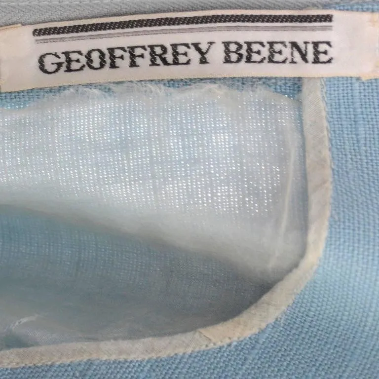 1960s Geoffrey Beene Blue Linen Sleeveless Dress with Empire Waist