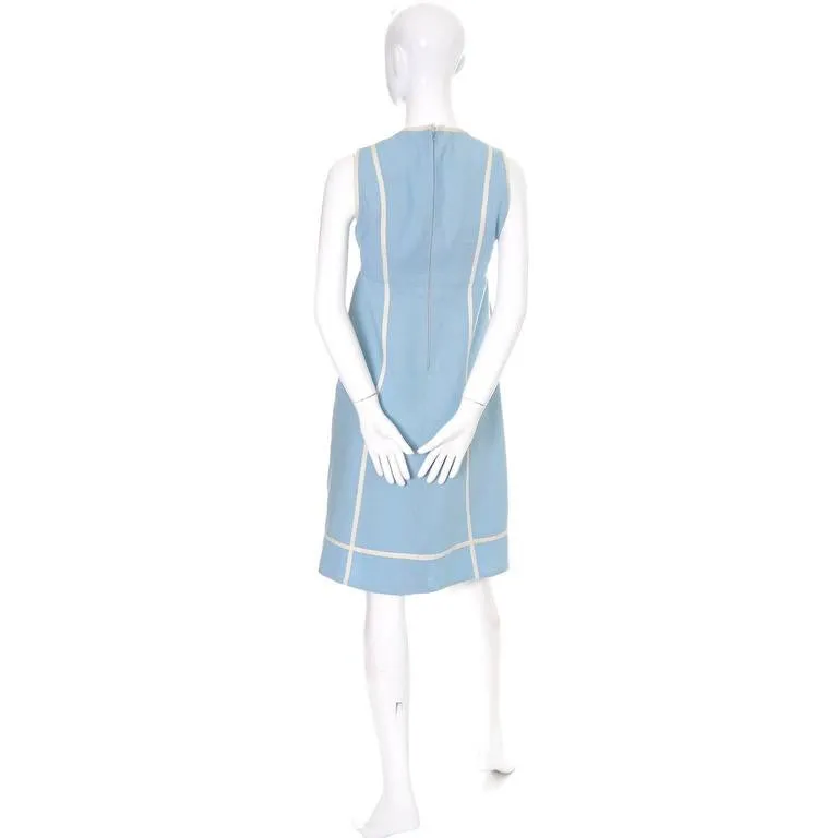 1960s Geoffrey Beene Blue Linen Sleeveless Dress with Empire Waist