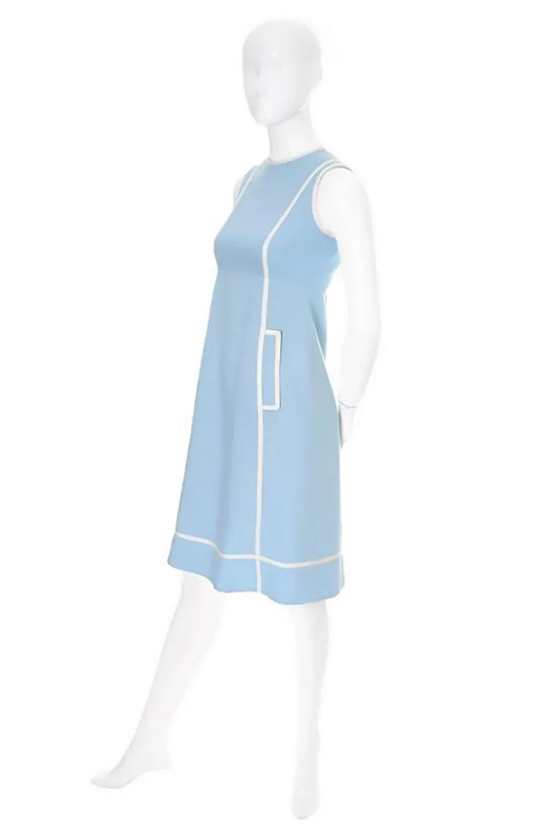 1960s Geoffrey Beene Blue Linen Sleeveless Dress with Empire Waist