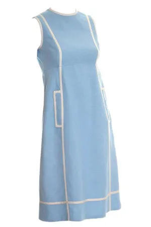 1960s Geoffrey Beene Blue Linen Sleeveless Dress with Empire Waist