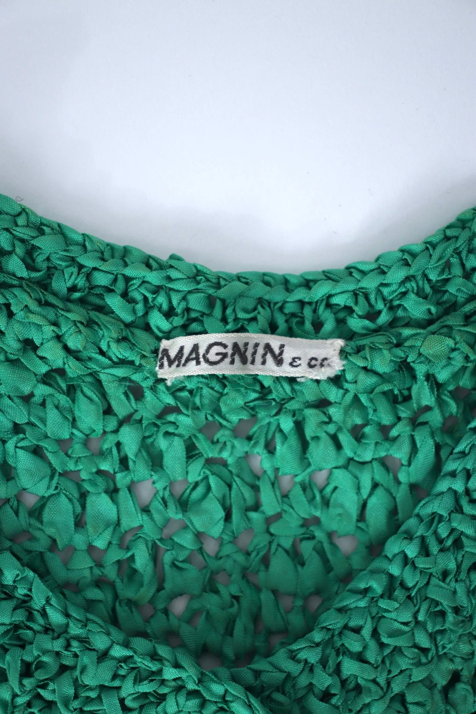 1960s I. Magnin Ribbon Crochet Dress