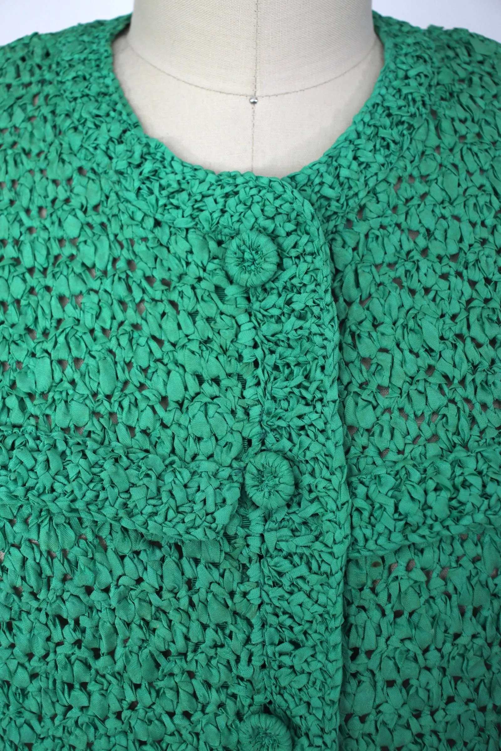 1960s I. Magnin Ribbon Crochet Dress