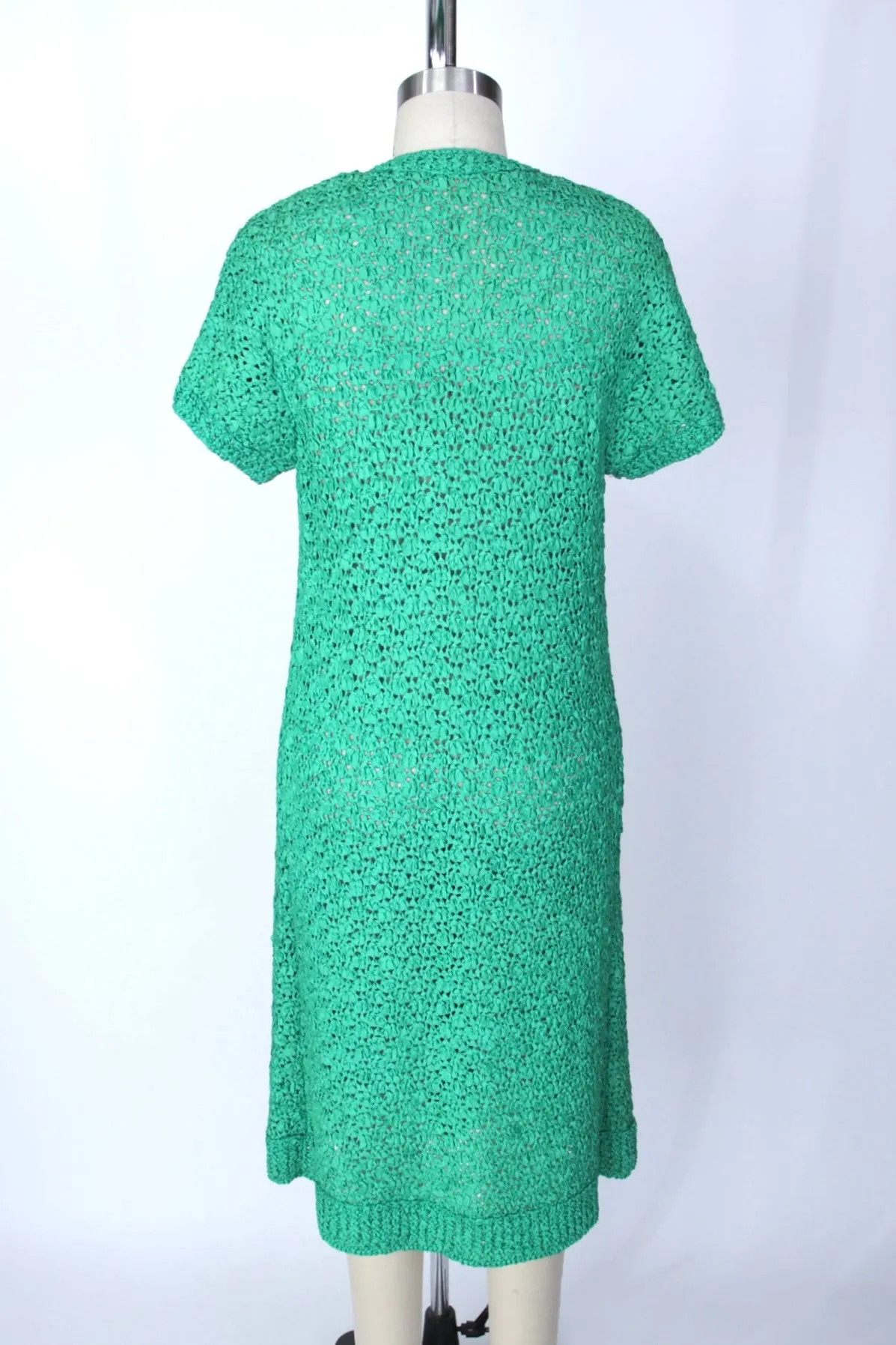 1960s I. Magnin Ribbon Crochet Dress