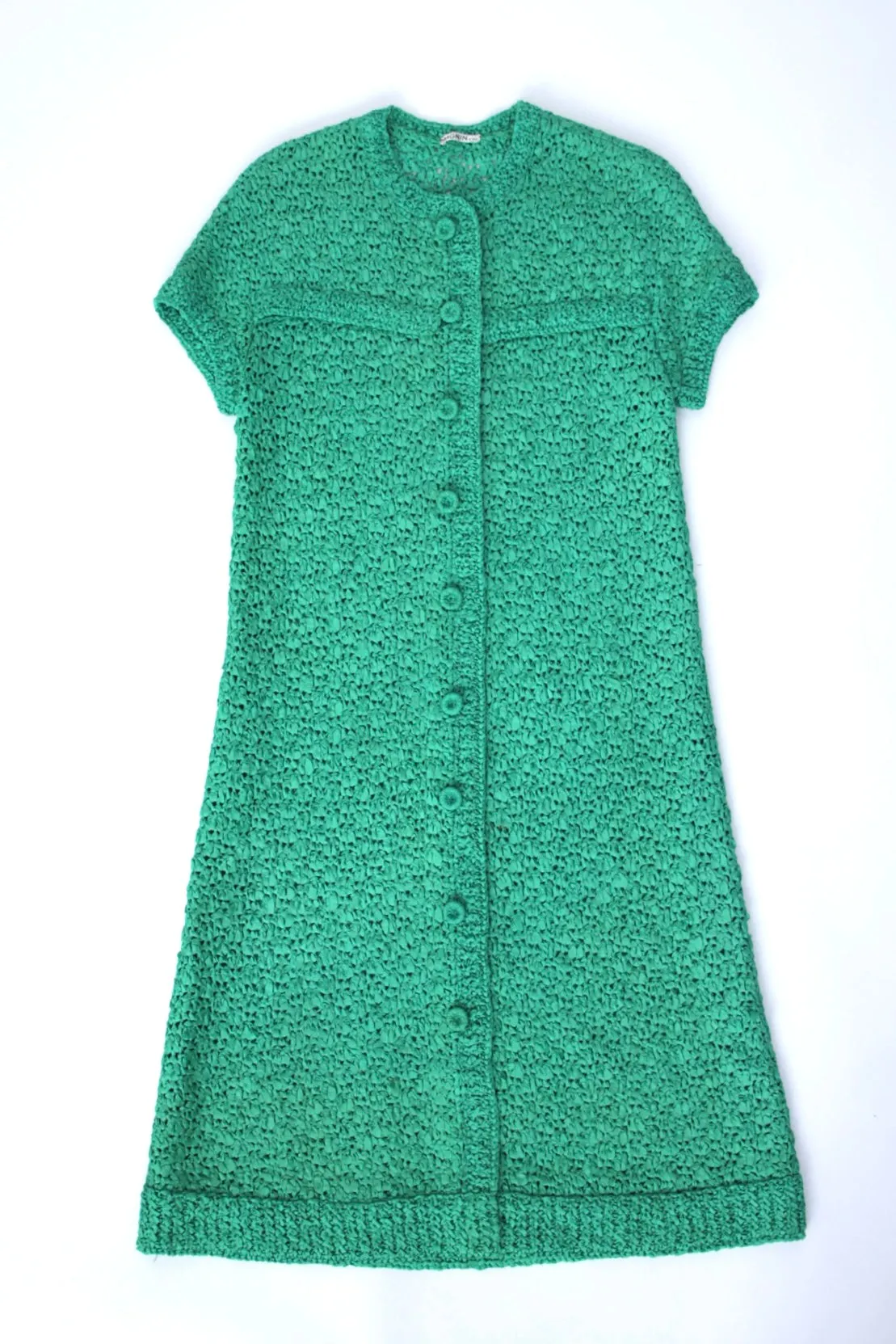 1960s I. Magnin Ribbon Crochet Dress