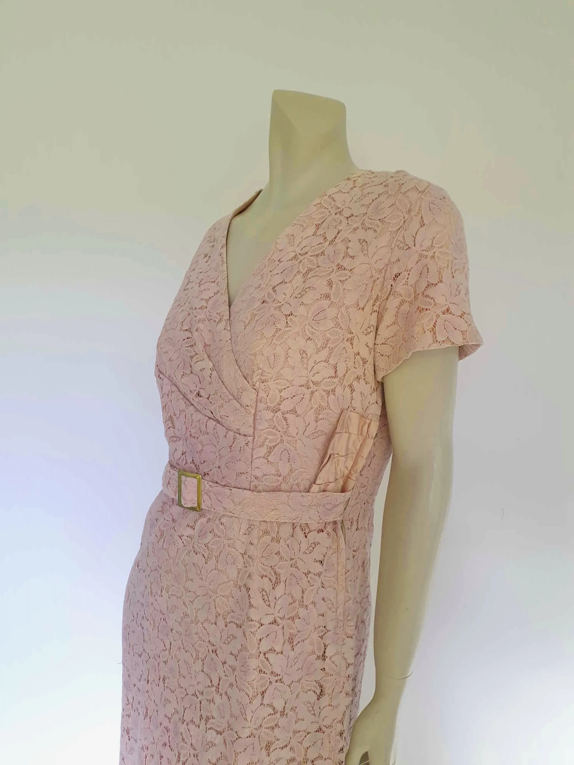 1960s Pink Lace Dress by Deja - L