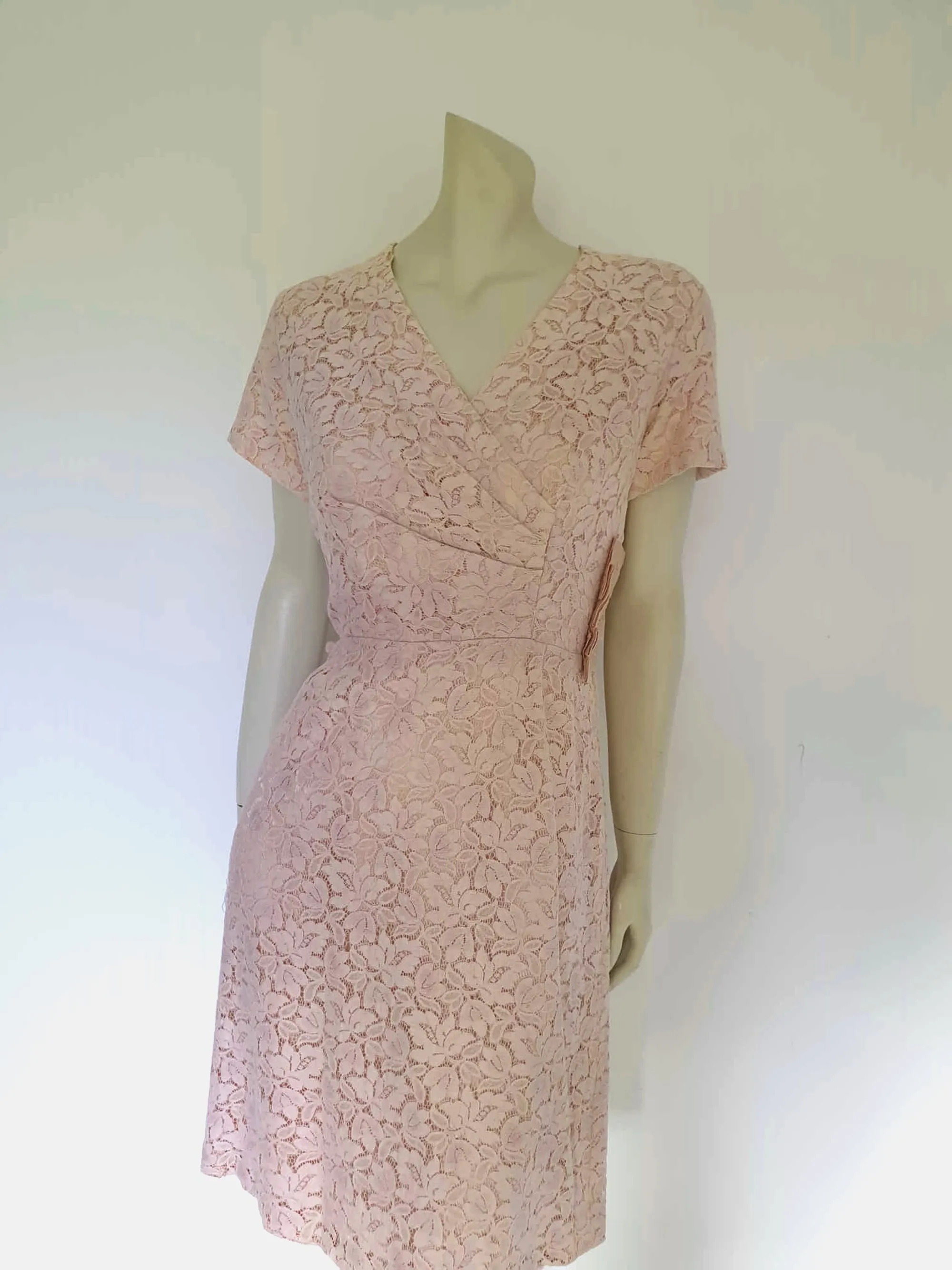 1960s Pink Lace Dress by Deja - L