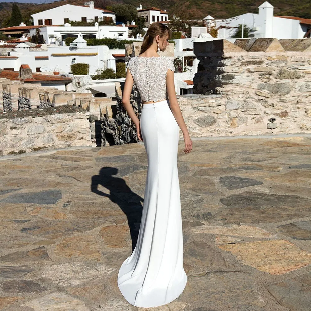 2 Pieces Satin Mermaid Wedding Dress