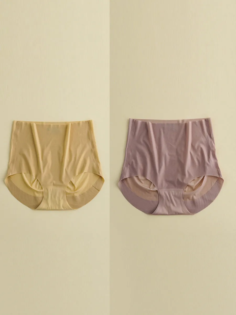 2 Pieces Women Casual Solid Silk High-Waist Breathable Underwear