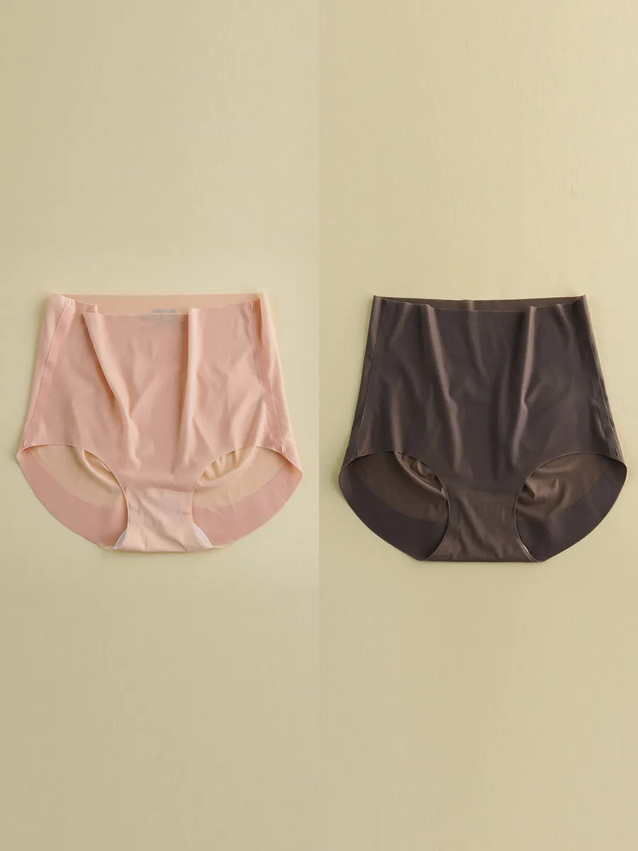 2 Pieces Women Casual Solid Silk High-Waist Breathable Underwear