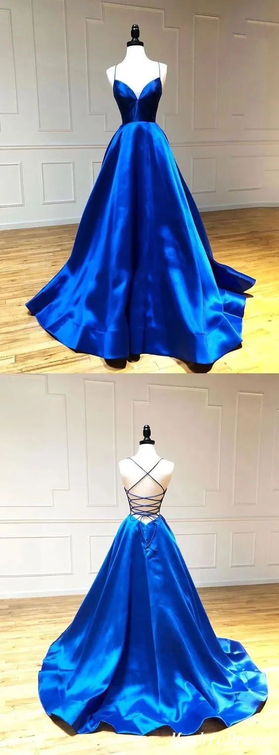 2024 Cheap UK A Line Prom Dresses Royal Blue Simple Evening Dresses