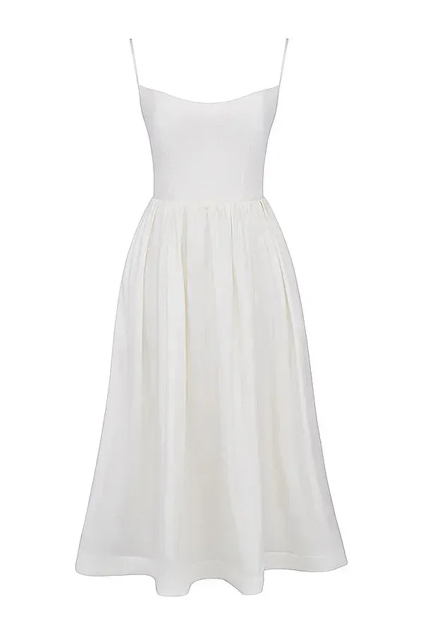 2024 Women's Pink Elegant White Vacation Spaghetti Strap Beach A Line Party Casual Midi Dress