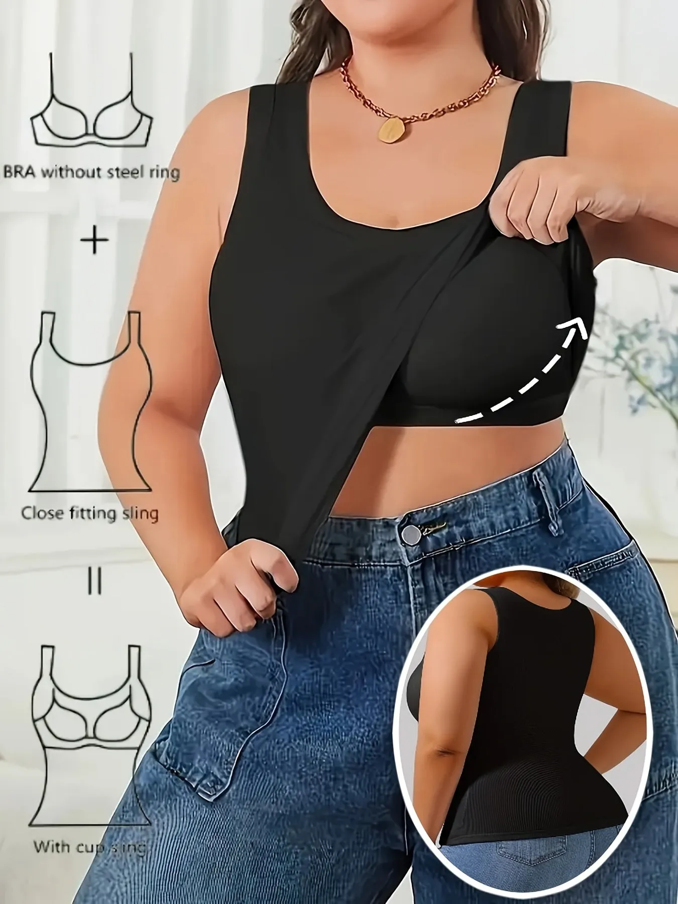 3-Piece Plus Size Ribbed Sleeveless Tank Tops with Built-In Bra – Comfortable & Stretchy Fit