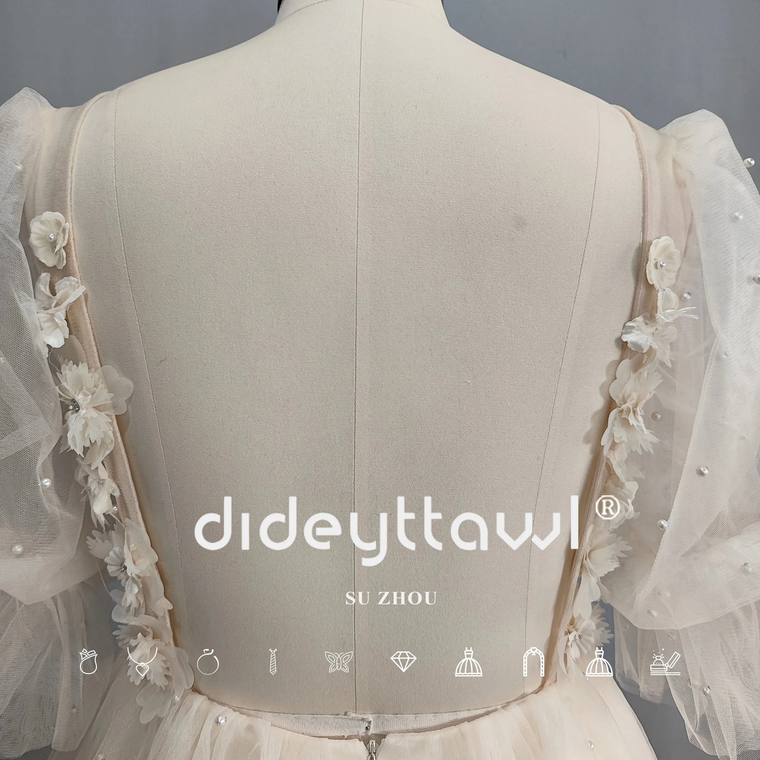 3D Flowers Puff Sleeves Short Wedding Dress