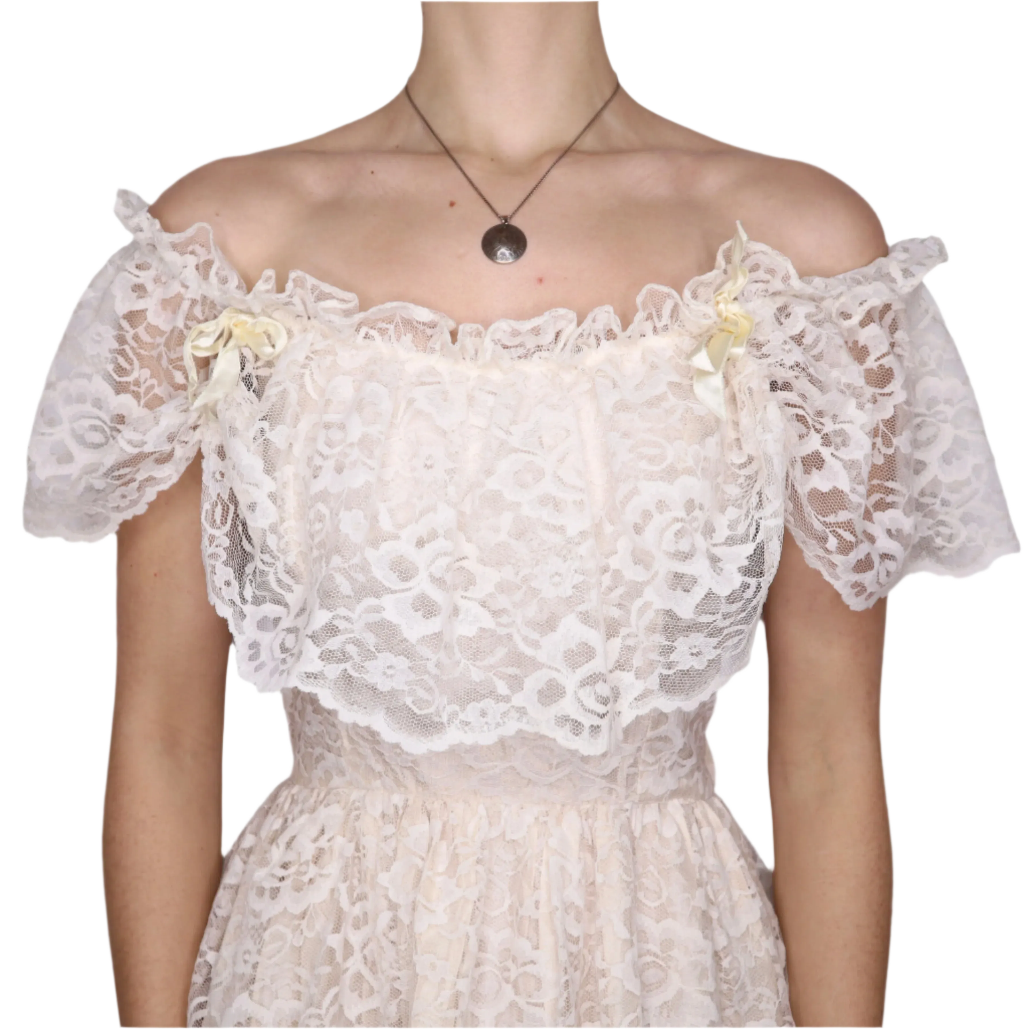 70s Angelic Cream Lace Dress (S)