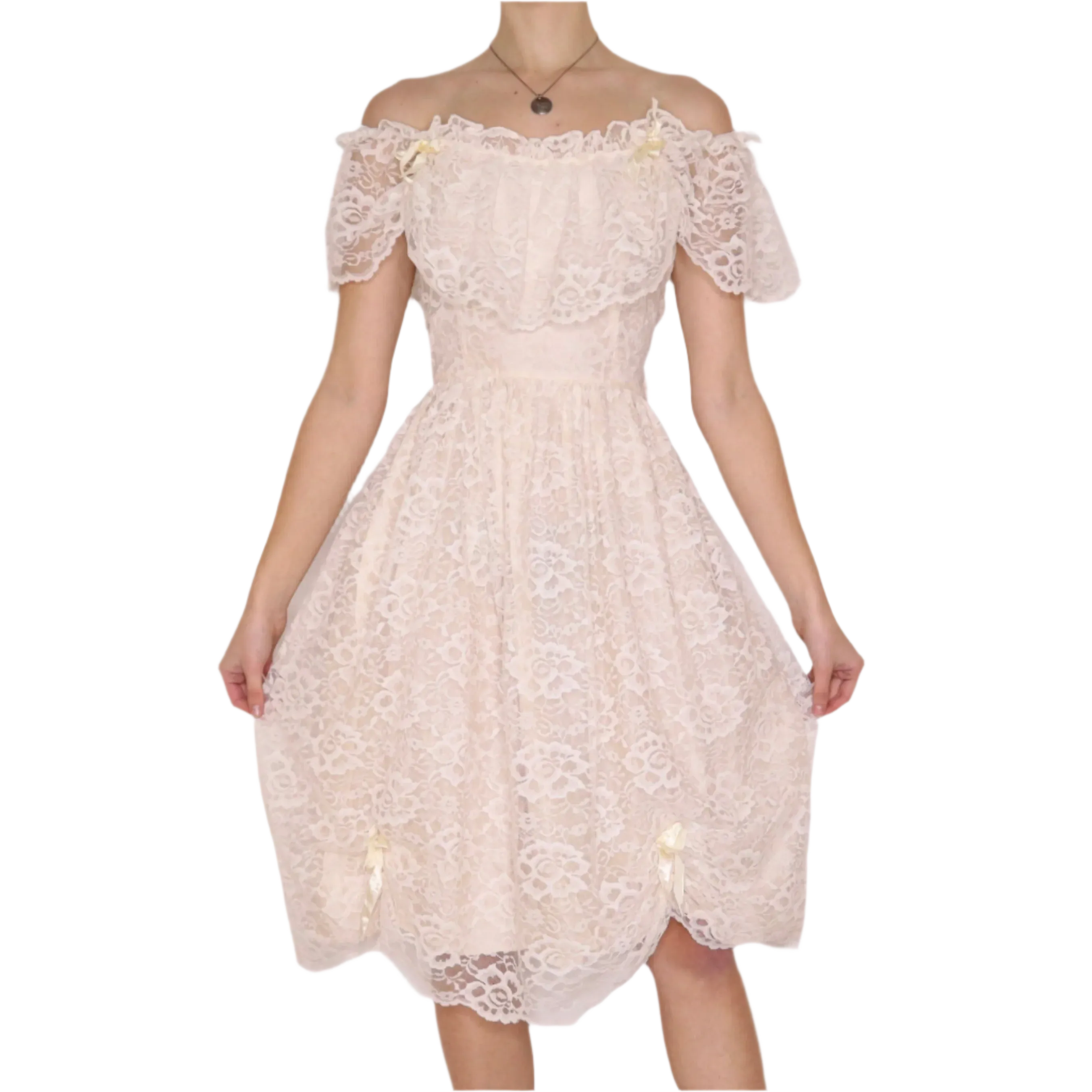 70s Angelic Cream Lace Dress (S)