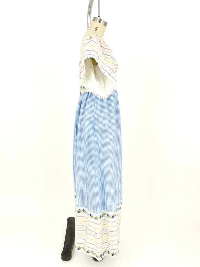 70s Gingham Embroidered Dress
