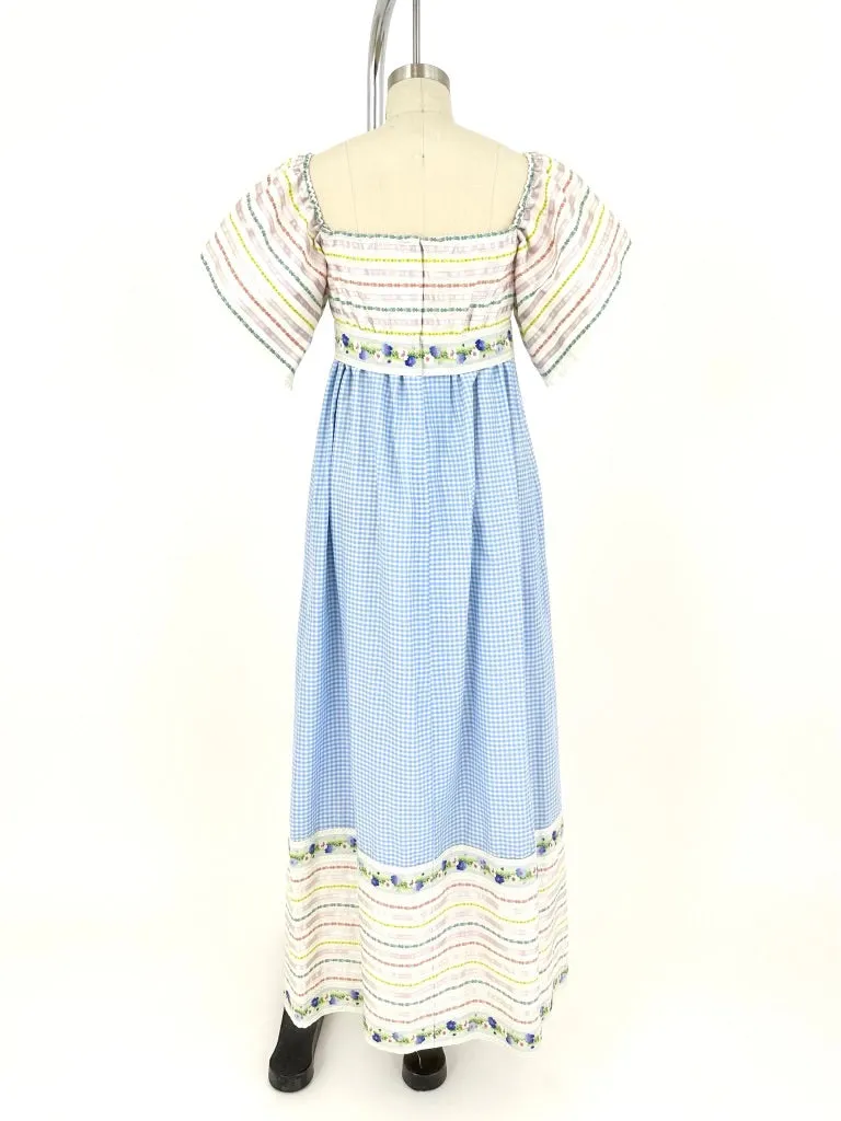 70s Gingham Embroidered Dress