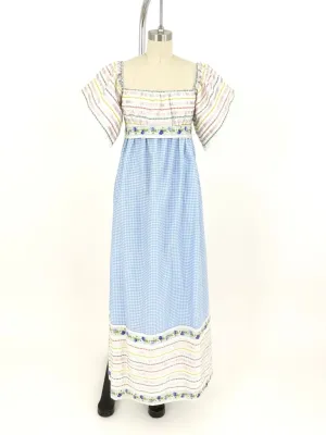 70s Gingham Embroidered Dress