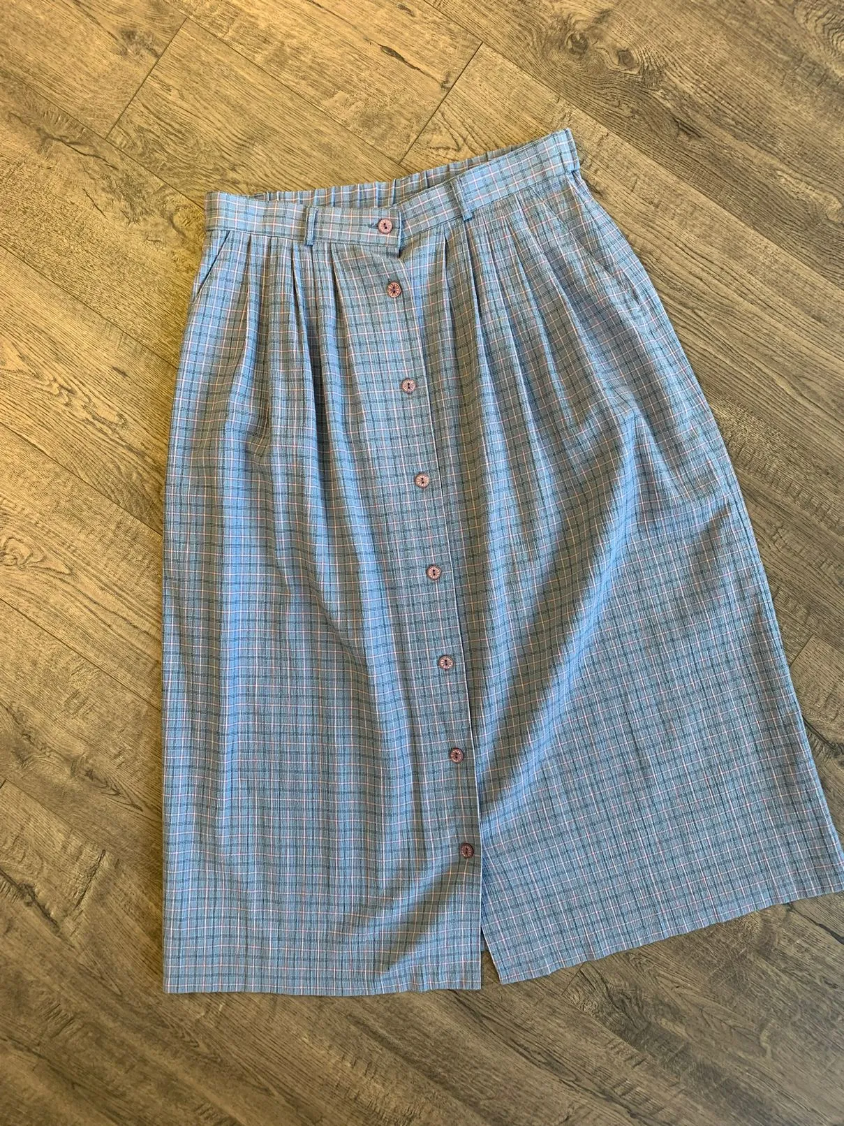 80s 90s Blue Plaid Maxi