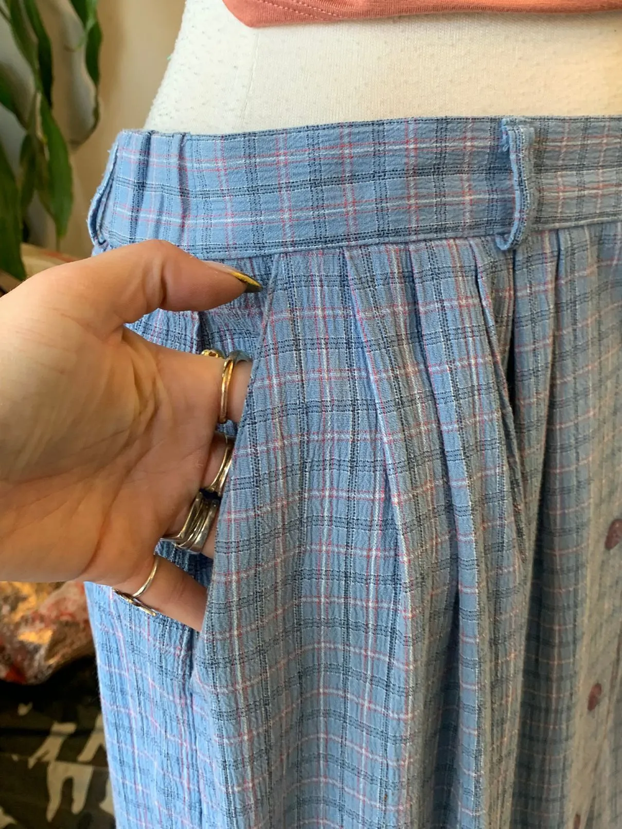 80s 90s Blue Plaid Maxi