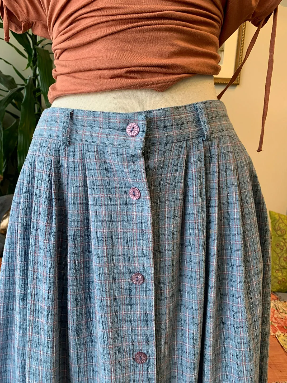 80s 90s Blue Plaid Maxi