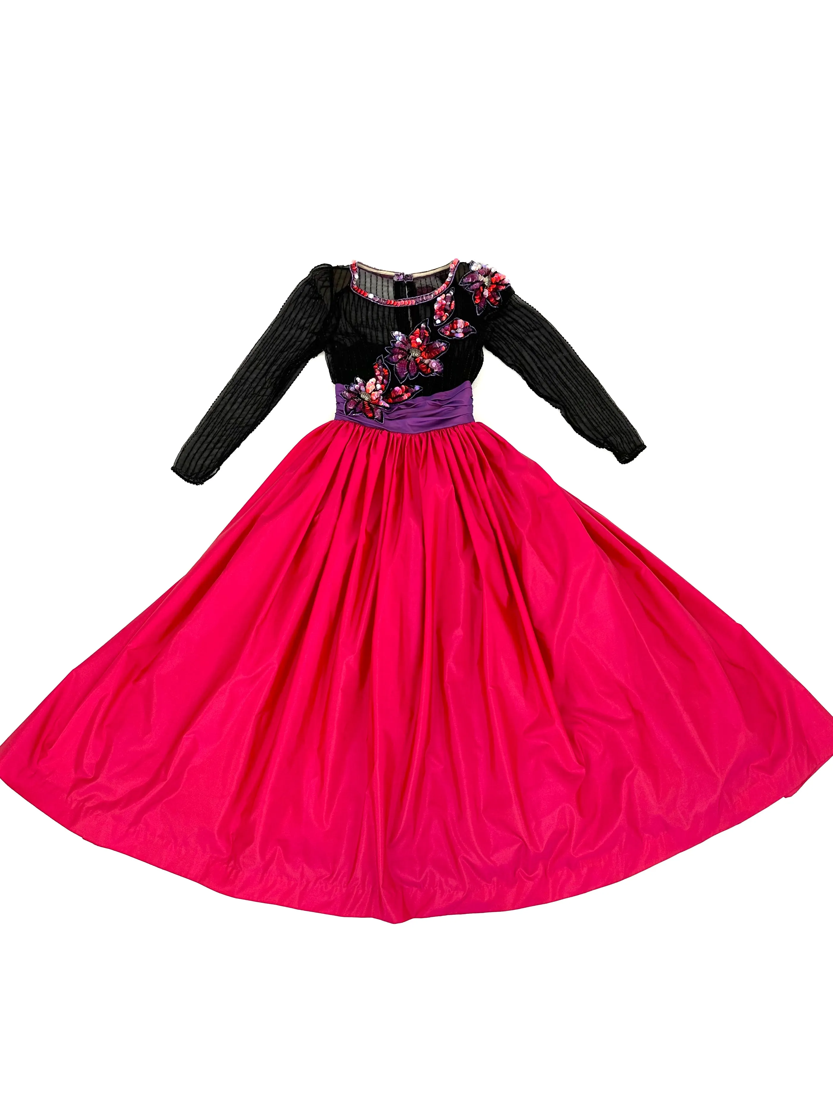 80s Victor Costa Taffeta Tulle Gown