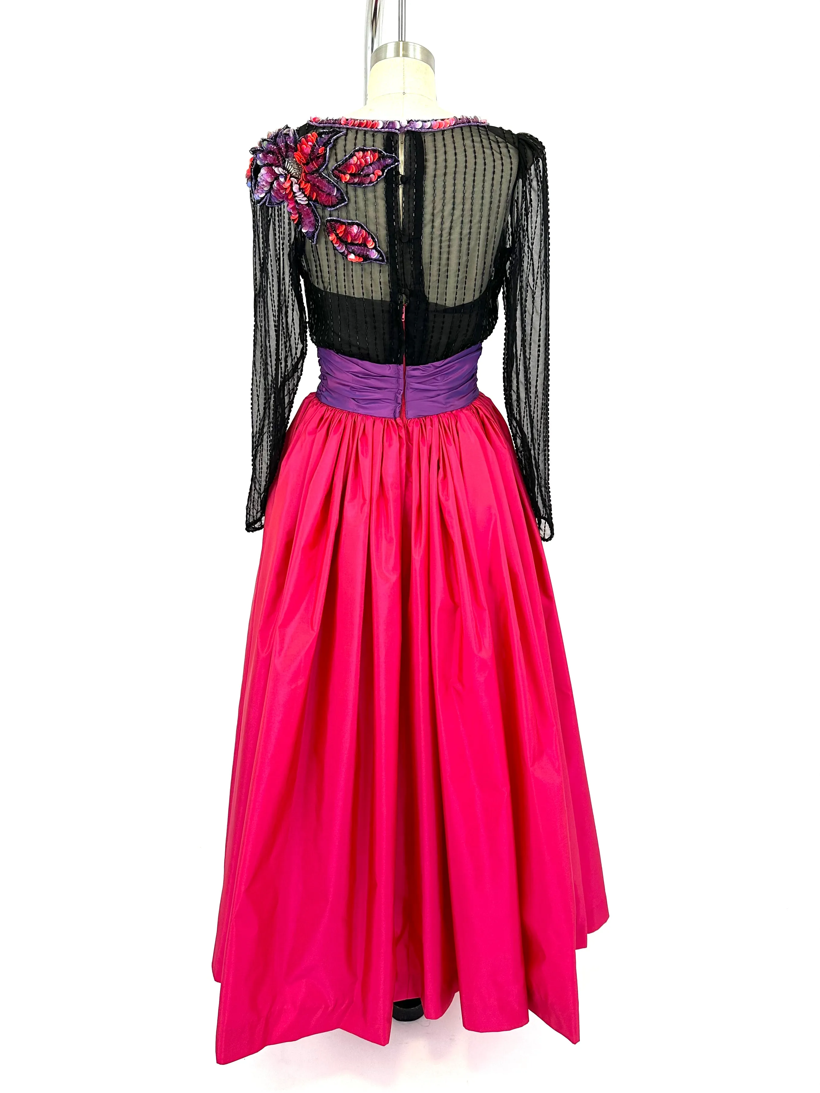 80s Victor Costa Taffeta Tulle Gown