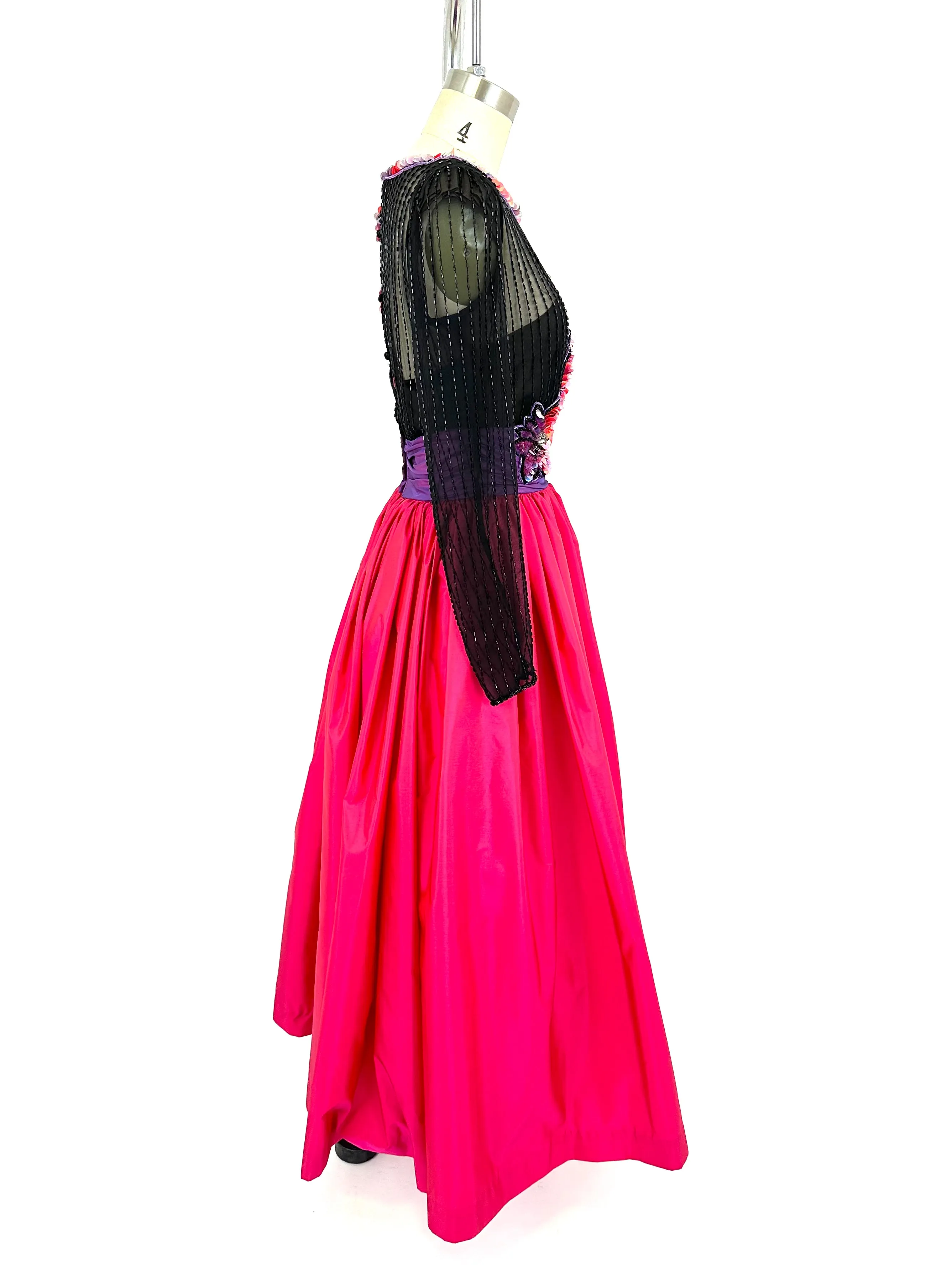 80s Victor Costa Taffeta Tulle Gown