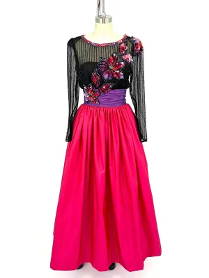 80s Victor Costa Taffeta Tulle Gown
