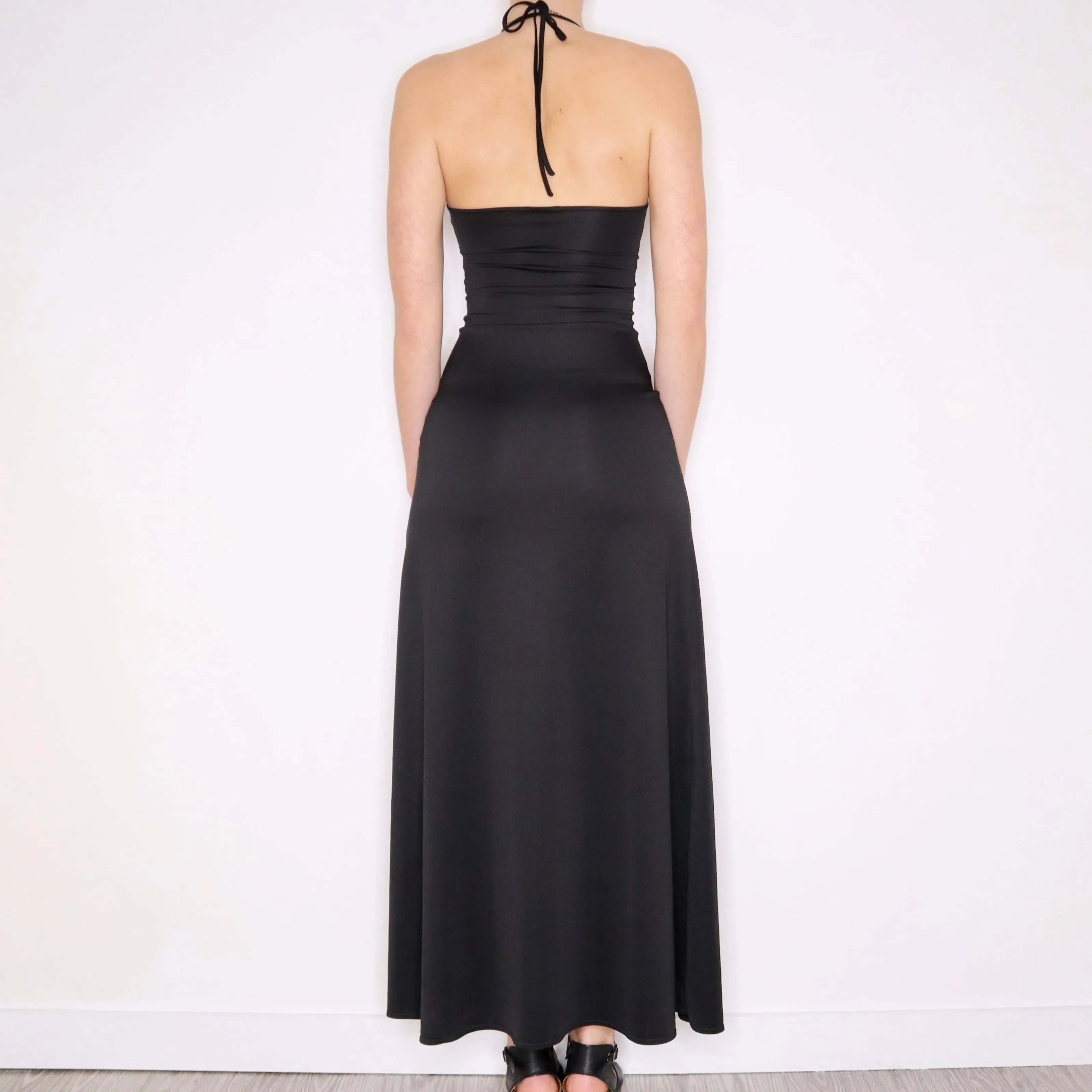 90s Sexy French Black Slip Dress (XS)