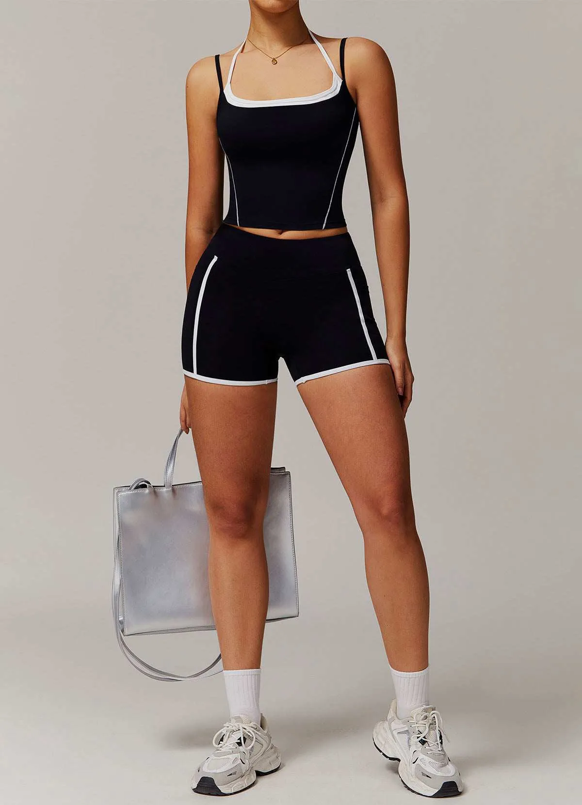 Activewear Set with Double Crossed Tank Tops and Short