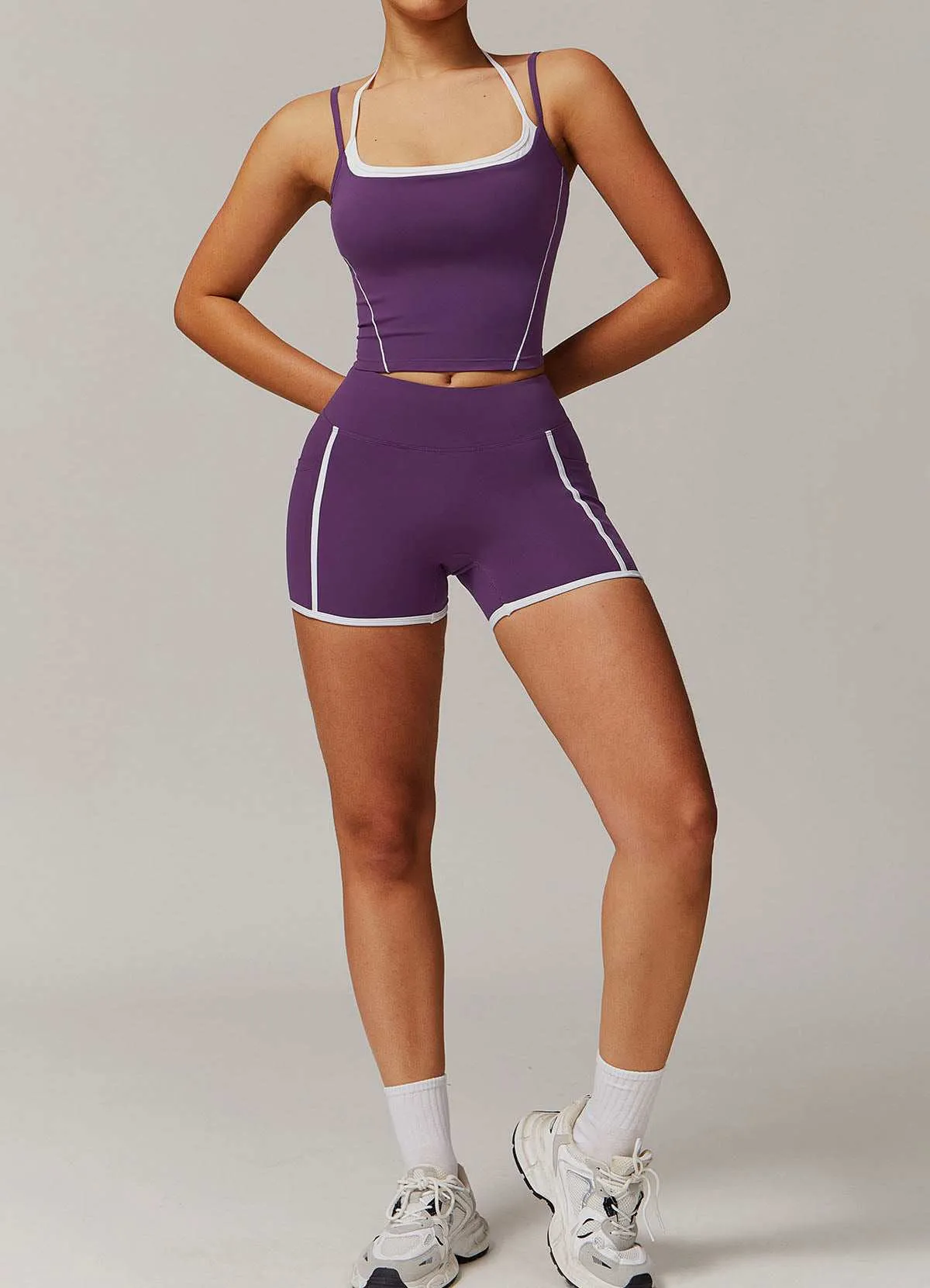 Activewear Set with Double Crossed Tank Tops and Short