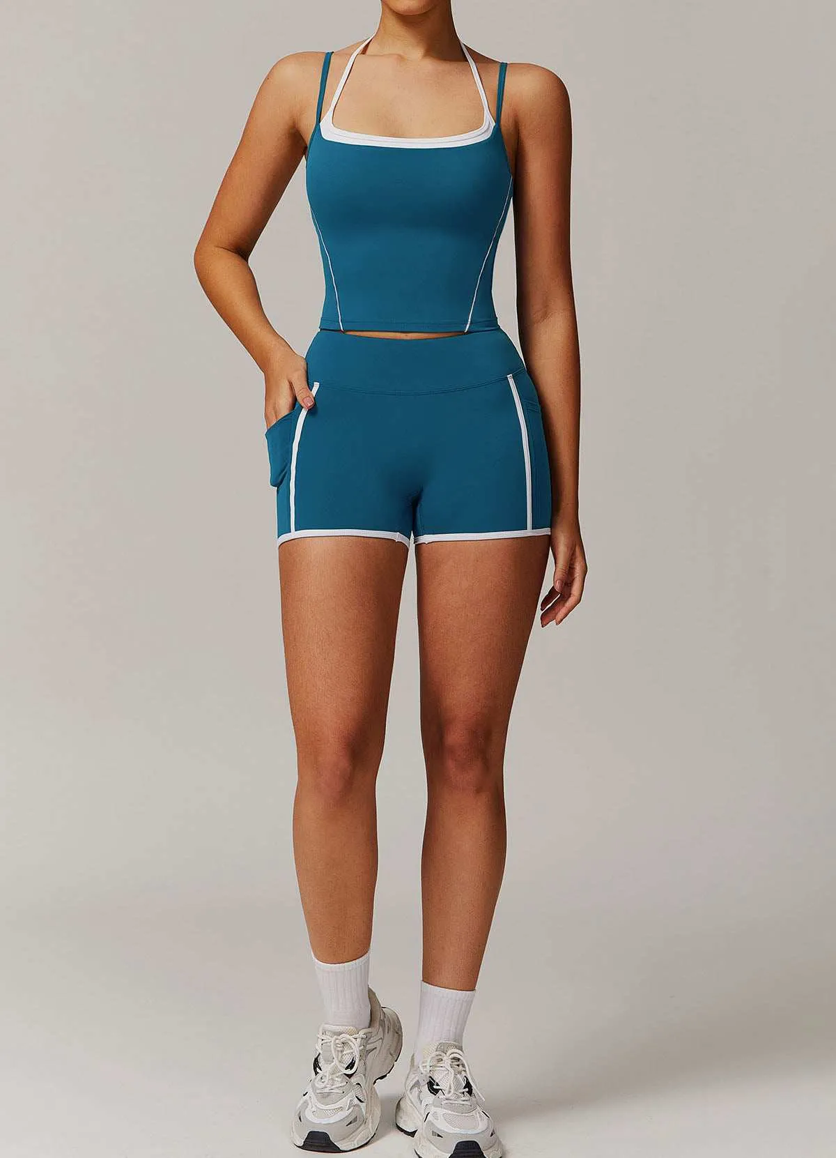 Activewear Set with Double Crossed Tank Tops and Short