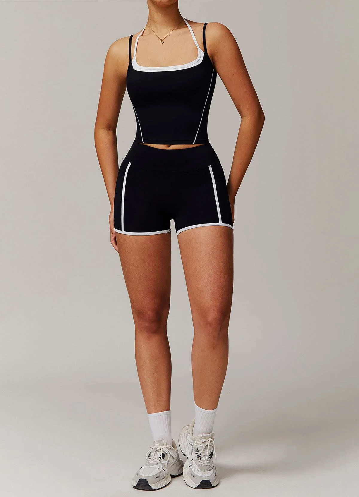 Activewear Set with Double Crossed Tank Tops and Short