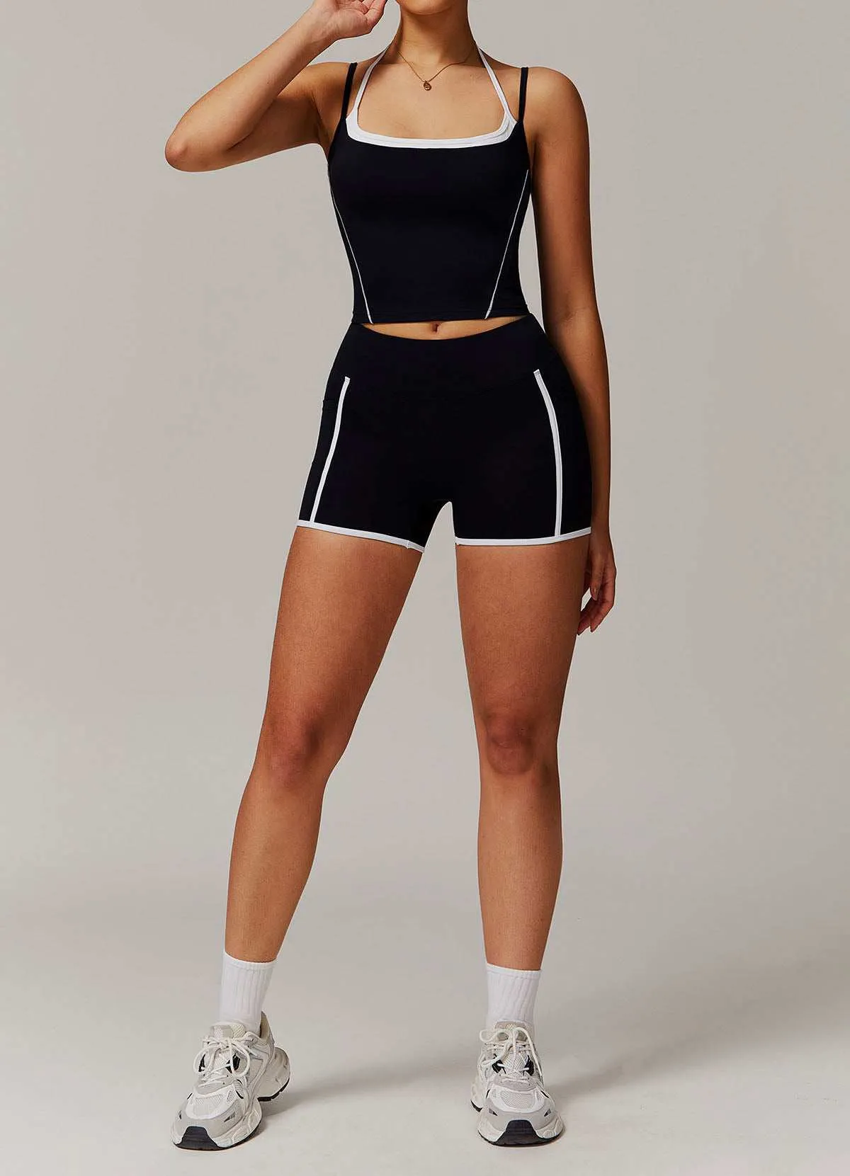 Activewear Set with Double Crossed Tank Tops and Short
