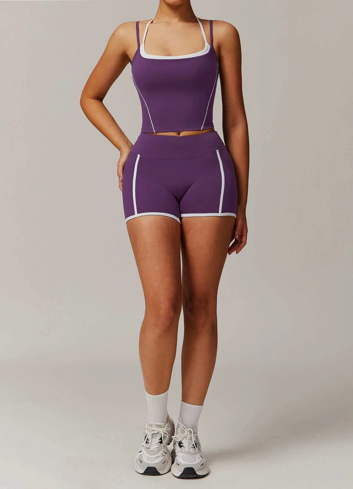 Activewear Set with Double Crossed Tank Tops and Short