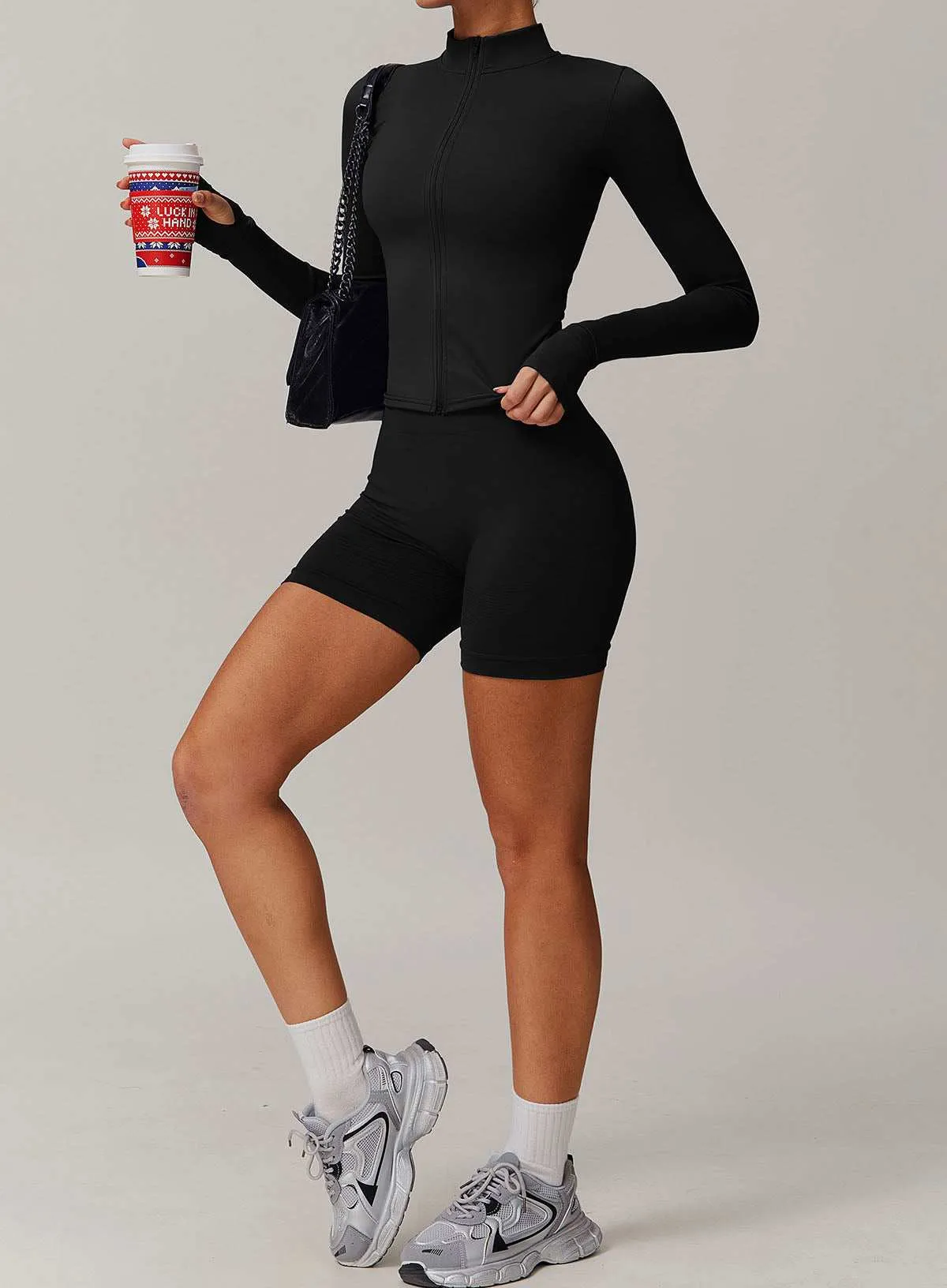 Activewear Set with Sports Jacket and Shorts