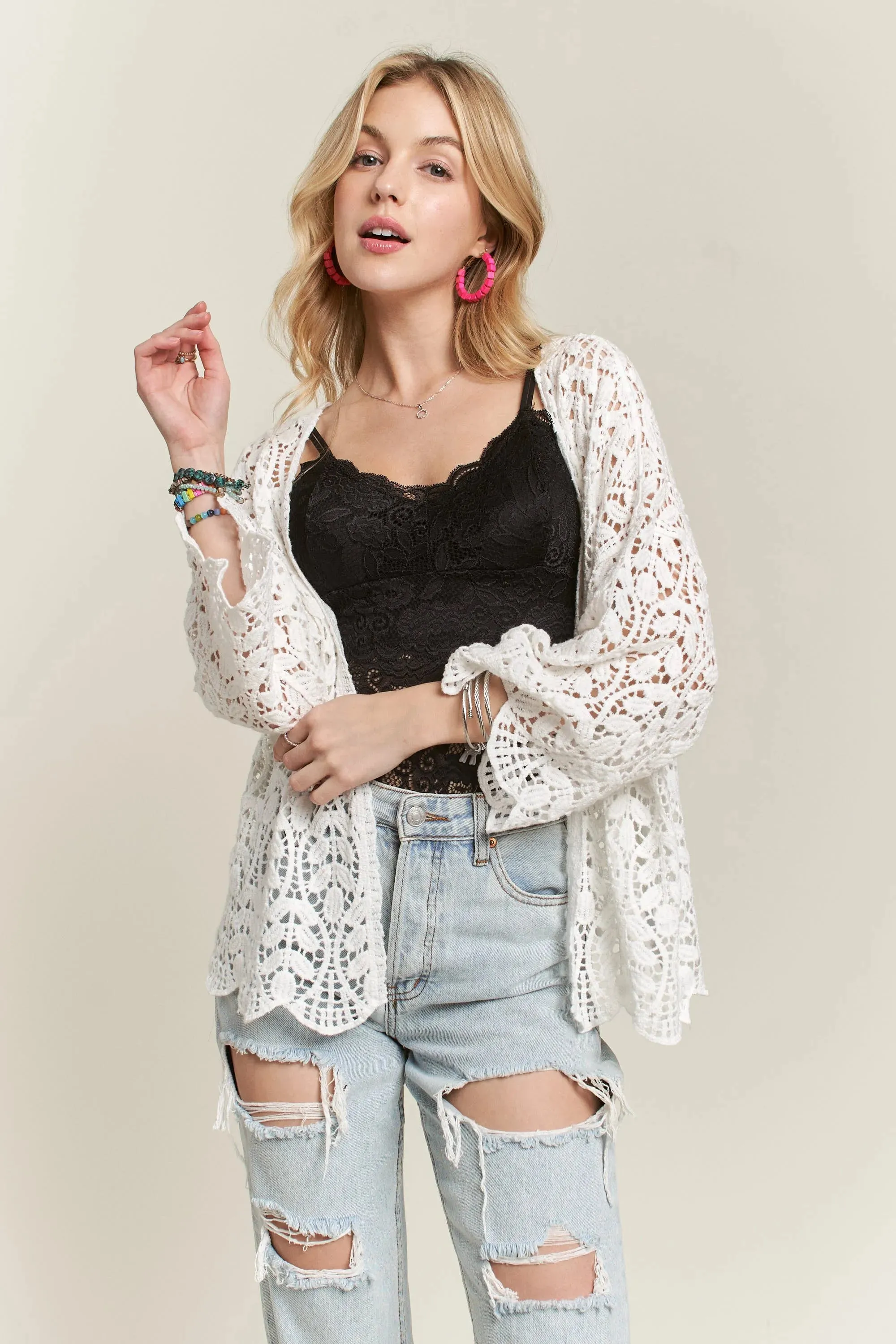 ADORA Leaf Pattern Crochet Cardigan