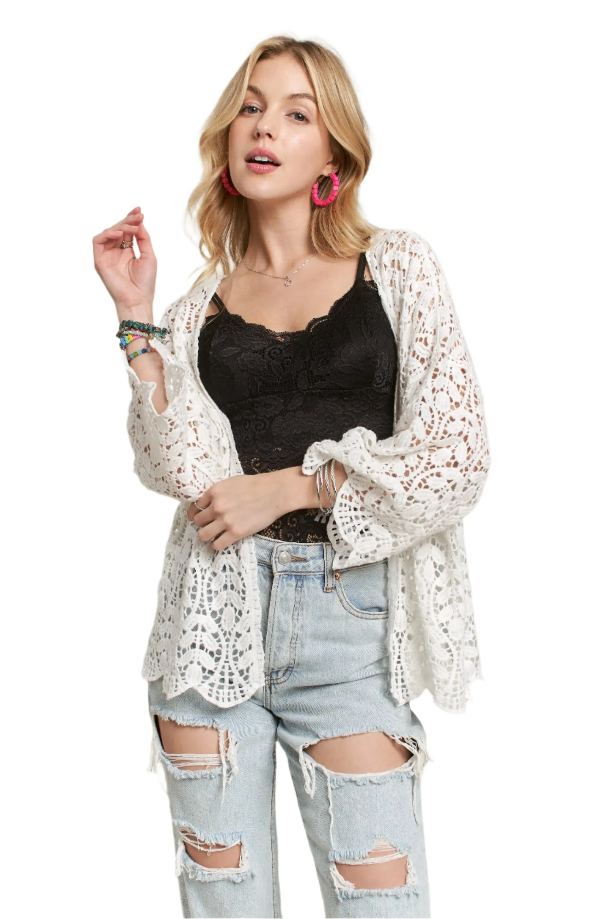 ADORA Leaf Pattern Crochet Cardigan