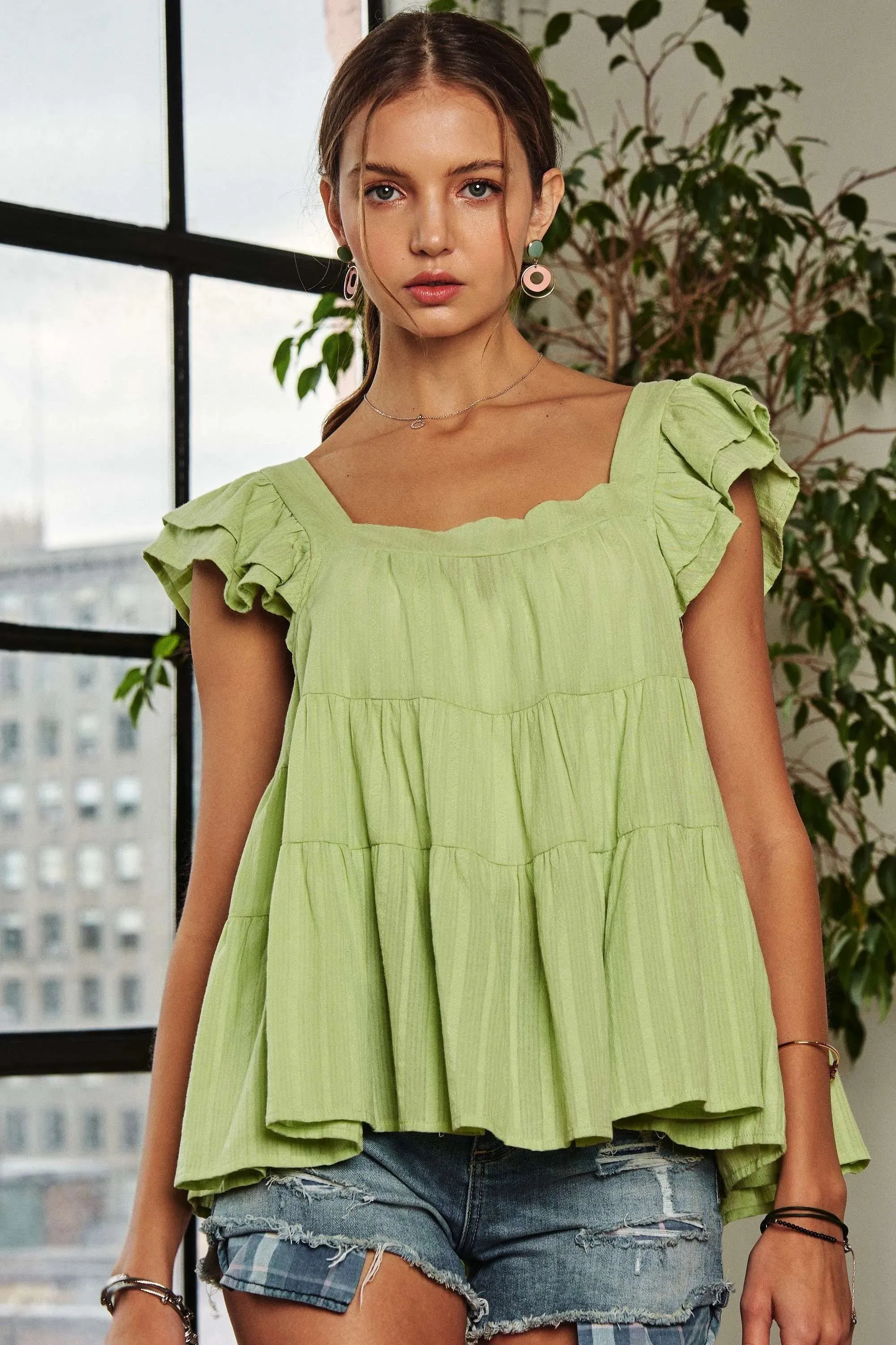 ADORA Ruffle Sleeve Babydoll Tunic Top