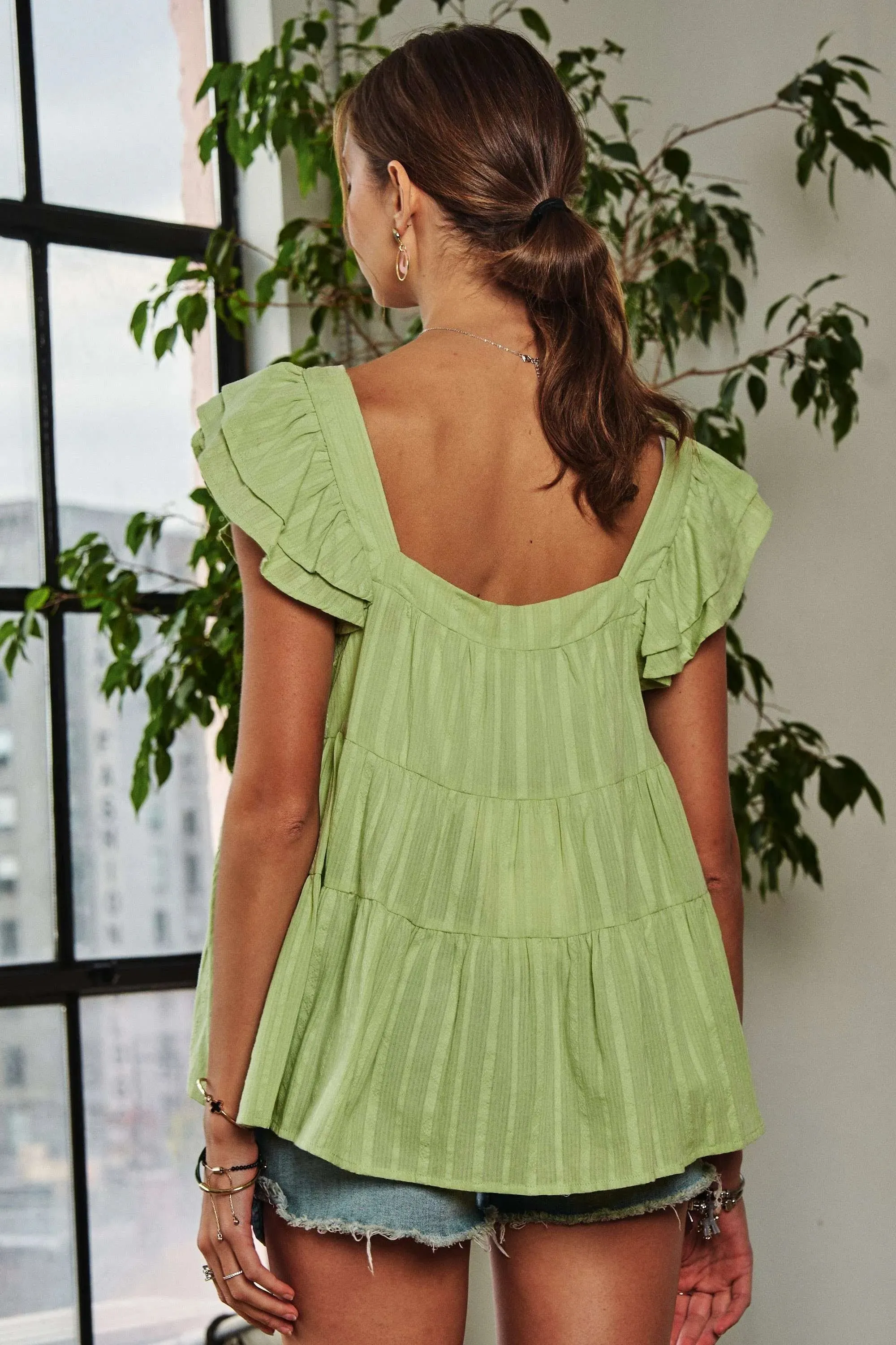ADORA Ruffle Sleeve Babydoll Tunic Top