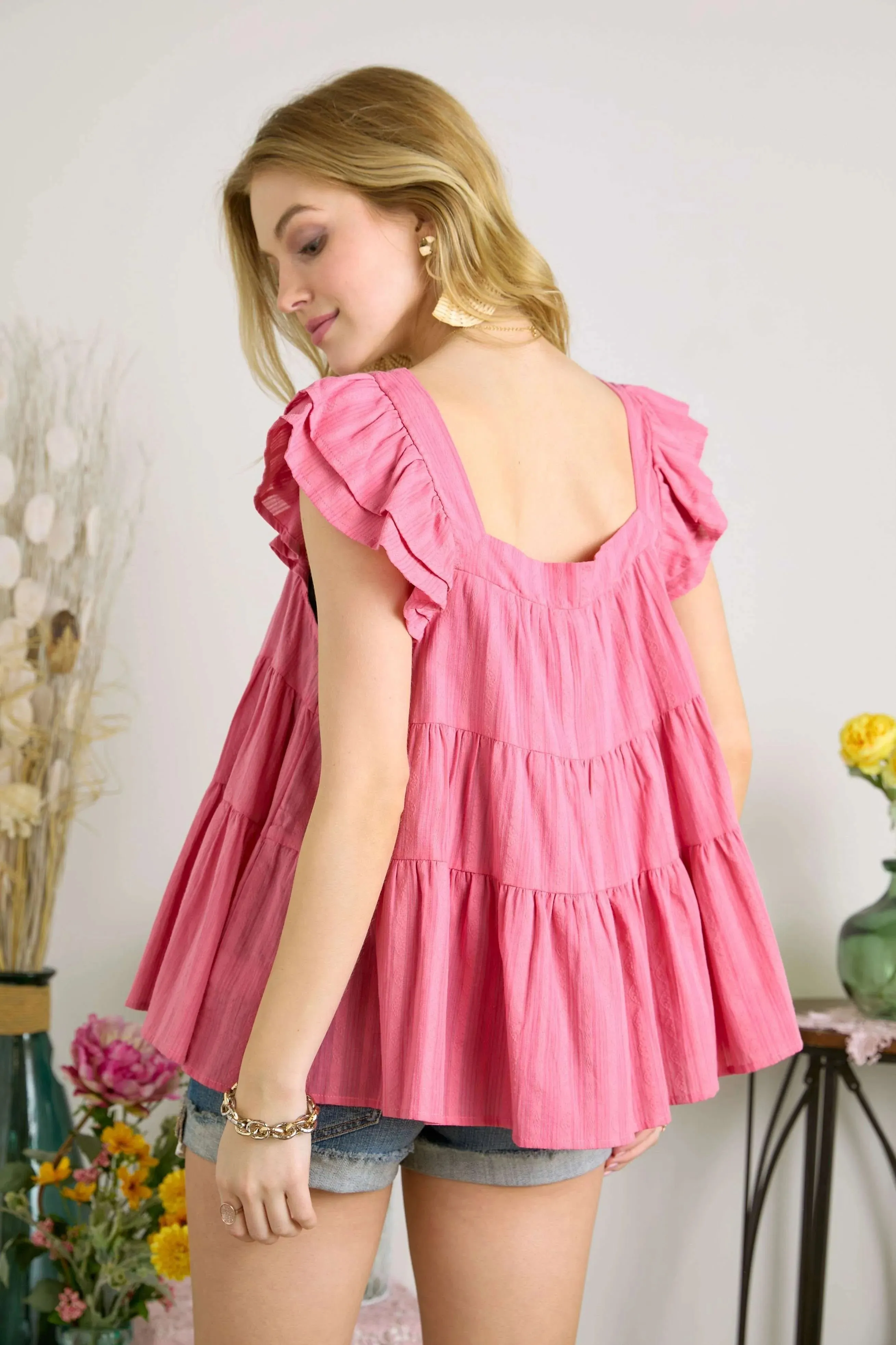ADORA Ruffle Sleeve Babydoll Tunic Top