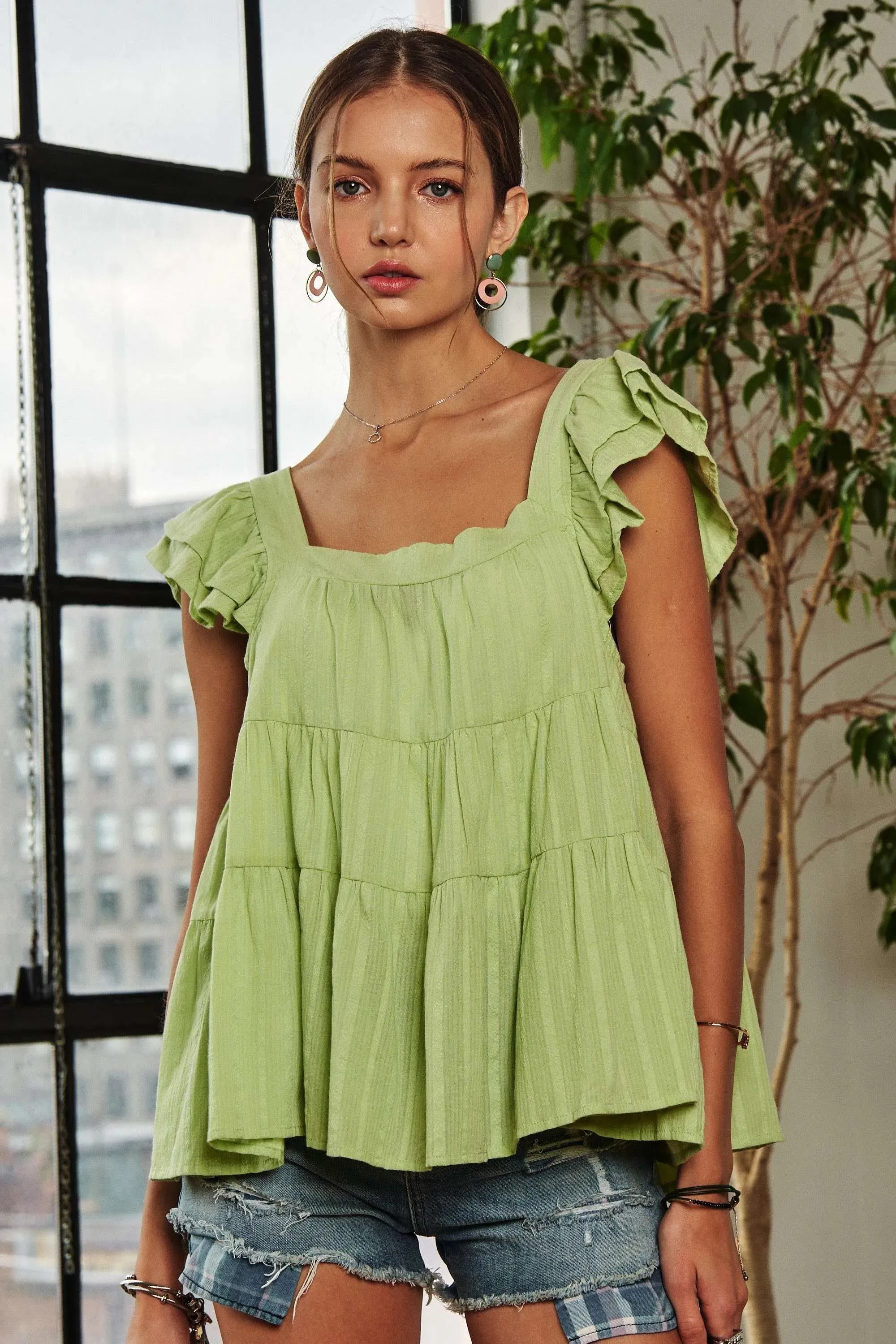 ADORA Ruffle Sleeve Babydoll Tunic Top