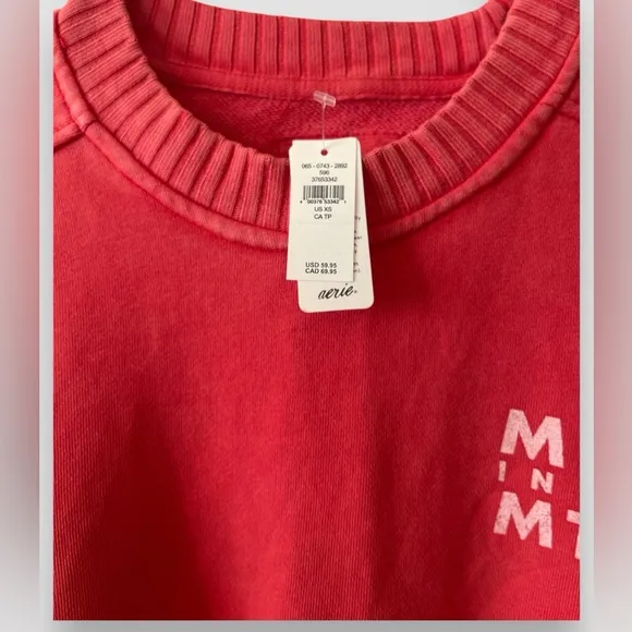Aerie Womens Mind In The Mountains Pullover CrewNeck Sweatshirt Sz XS NWT Orange