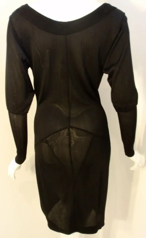 ALAÏA 1990s Black Sheer Jersey Long Sleeve Scoop Neck Dress