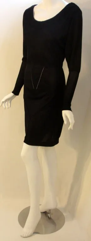ALAÏA 1990s Black Sheer Jersey Long Sleeve Scoop Neck Dress