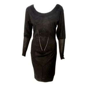 ALAÏA 1990s Black Sheer Jersey Long Sleeve Scoop Neck Dress