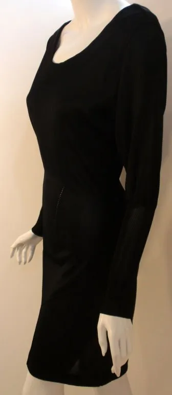 ALAÏA 1990s Black Sheer Jersey Long Sleeve Scoop Neck Dress
